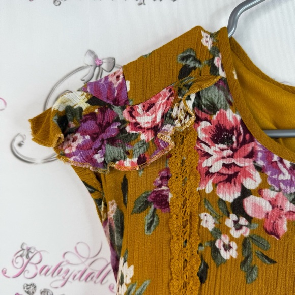 Mia joy dress long ruffle hem flowers crochet lace details Floral Mustard Dress - Picture 10 of 16